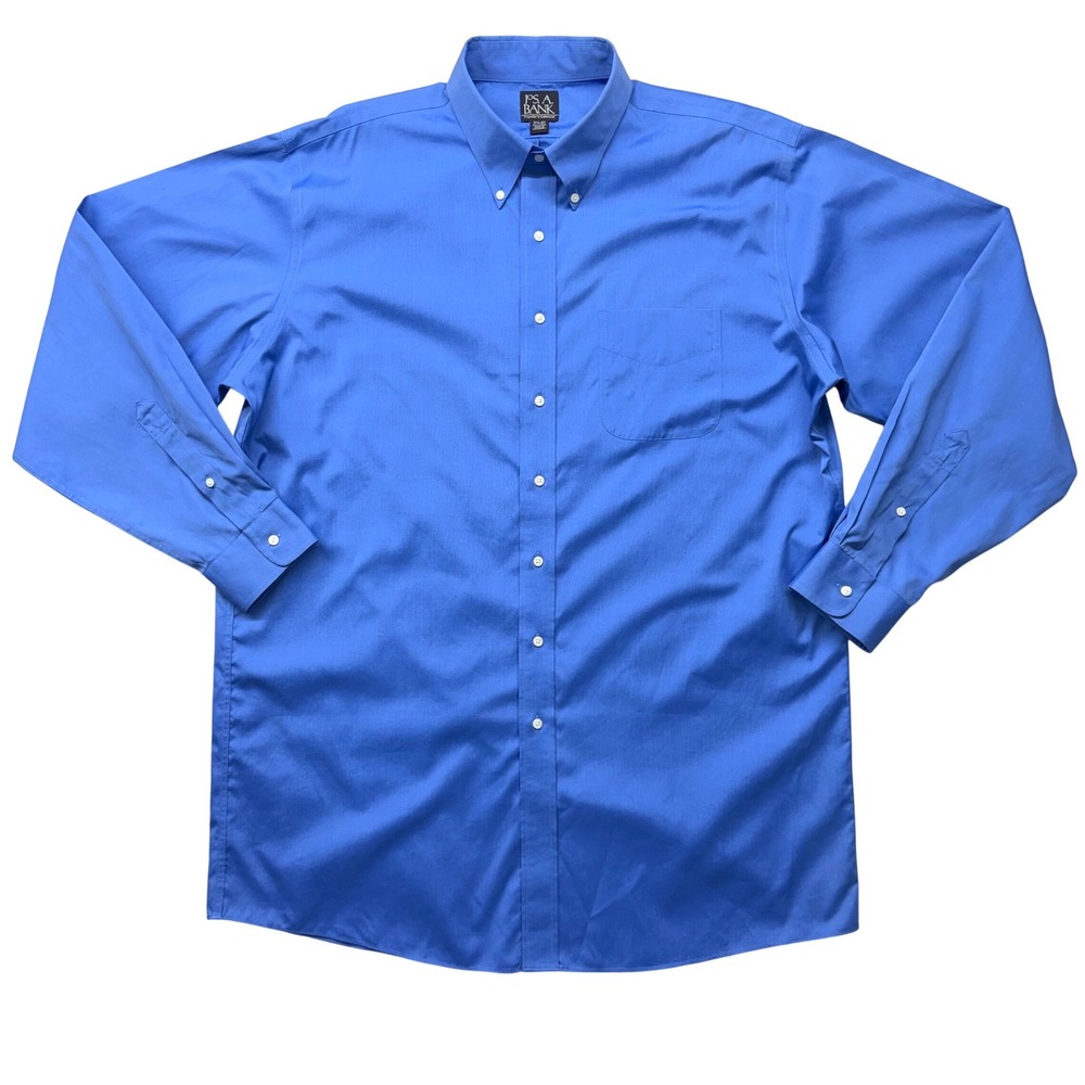 Jos A Bank Travelers Collection Mens Blue Button‎ Down Dress Shirt 17.5 37
